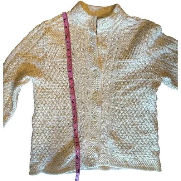 L L Bean Womens Cotton Fishermen Sweater Cardigan Ivory Heavyweight Sz Small - Picture 5 of 6